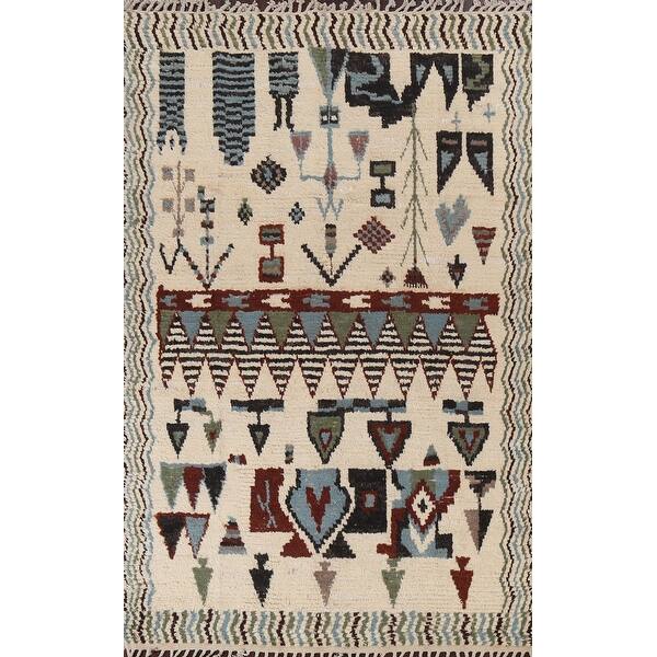 slide 2 of 19, Tribal Moroccan Oriental Geometric Area Rug Hand-knotted Wool Carpet - 5'11" x 9'6"