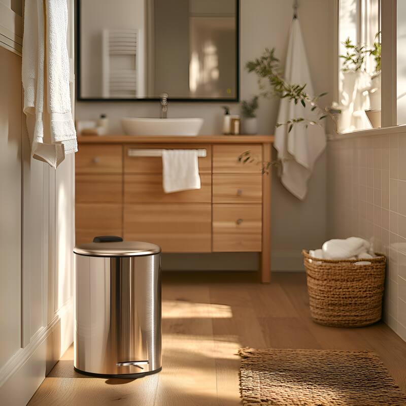Innovaze 1.85 Gallon Step-On Stainless Steel Brushed Wastebasket with Lid