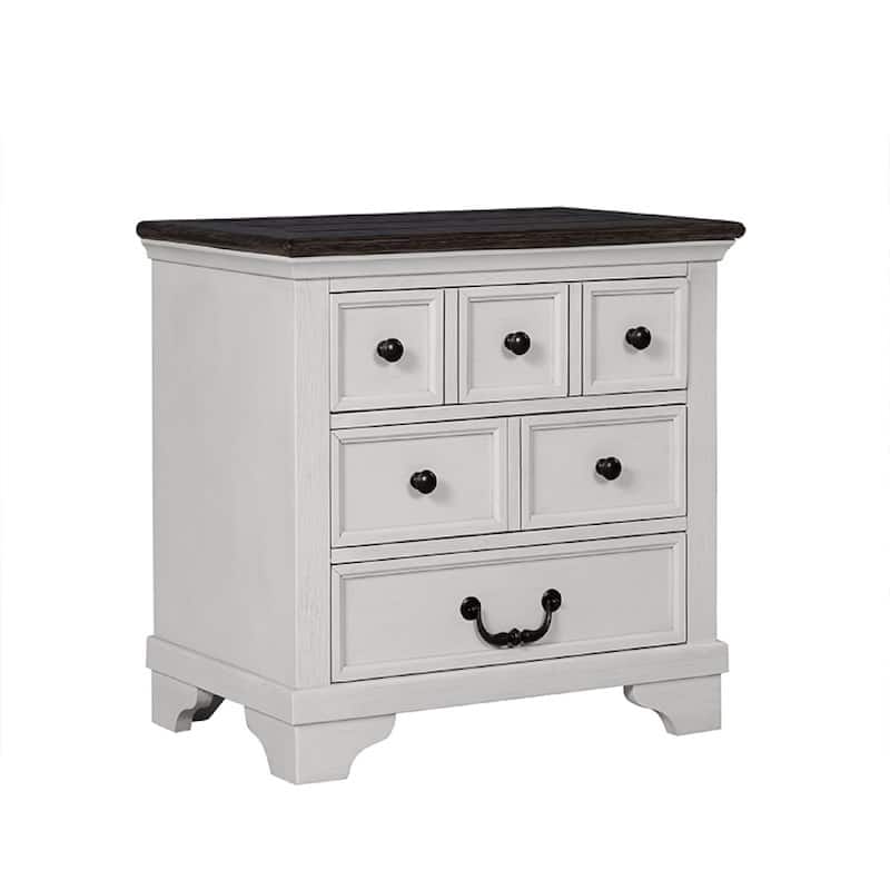 Hamps Nightstand, USB A-C, 3 Drawers, White and Dark Brown, 28 Inch