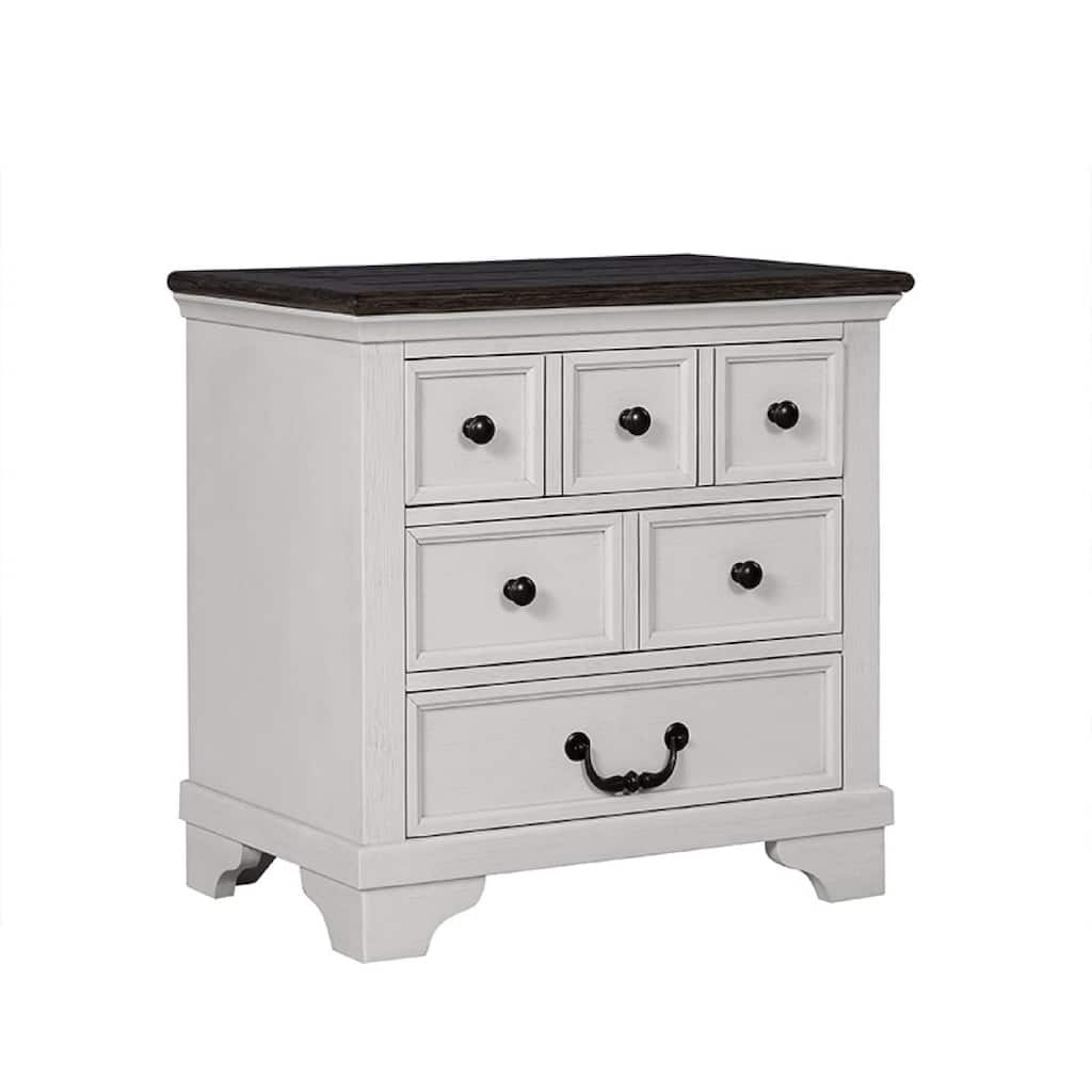 Hamps Nightstand, USB A-C, 3 Drawers, White and Dark Brown, 28 Inch