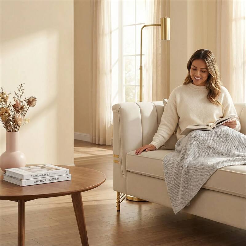 Chesterfield Velvet Button Tufted Sofa, Luxury 3-Seater Couch with 2 Pillows