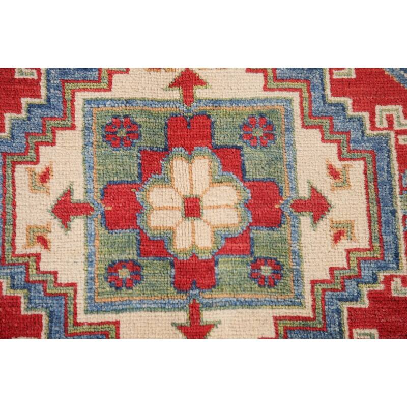 Green Kazak Area Rug Hand-Knotted Wool Carpet - 6'5" x 9'8"