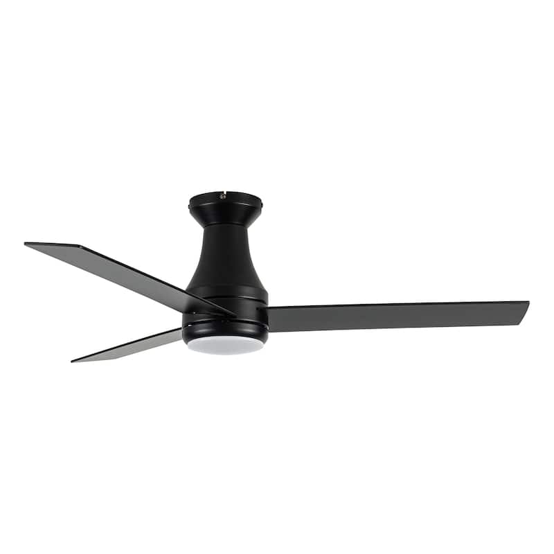48" Industrial Black Indoor Hugger Ceiling Fan Flush Mount with Light and App Control