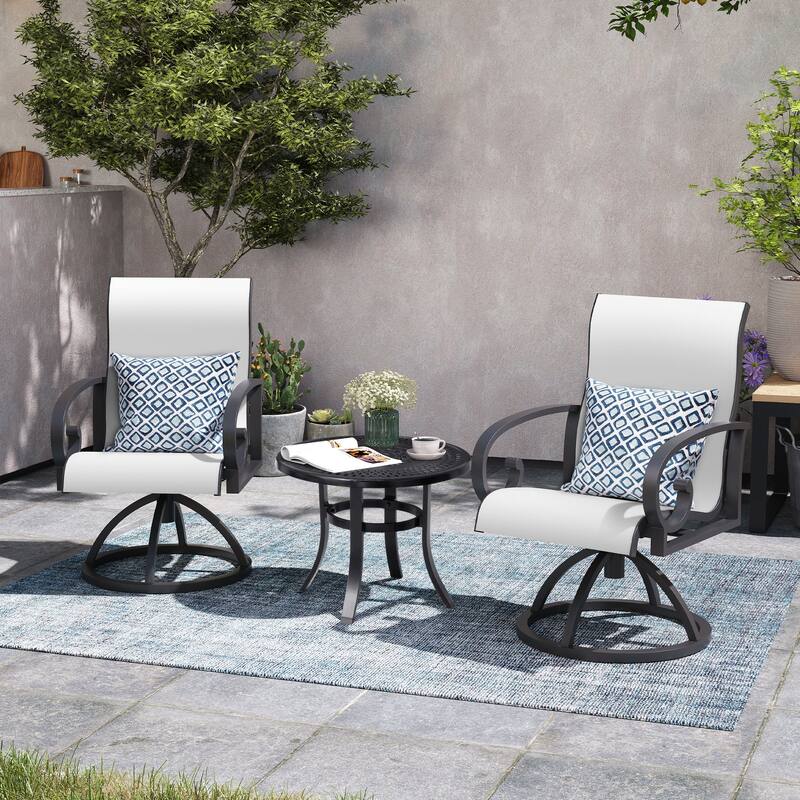 Patio Swivel Dining Chairs with Sunbrella Textilene Mesh Fabric