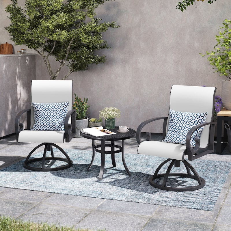 Patio Swivel Dining Chairs with Sunbrella Textilene Mesh Fabric, Outdoor Furniture Gentle Rocker Chair with Back and Arm