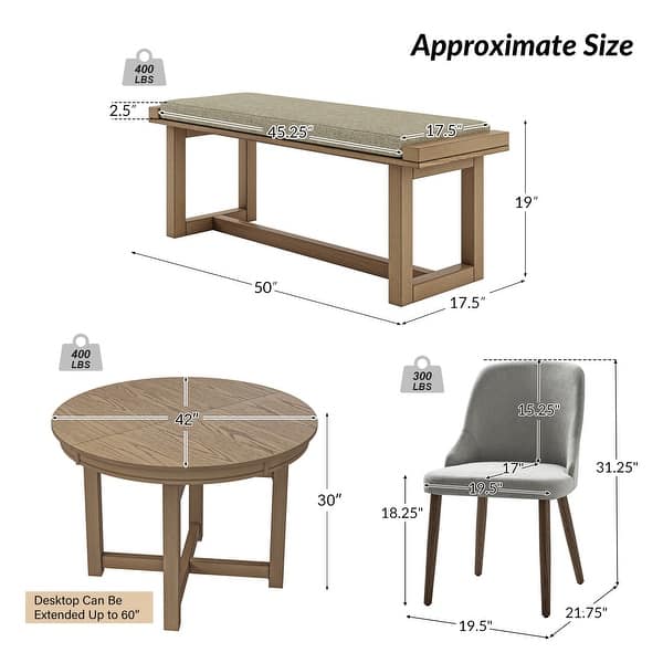 dimension image slide 2 of 4, HULALA HOME Jose Modern Wooden 6 piece Dining Sets