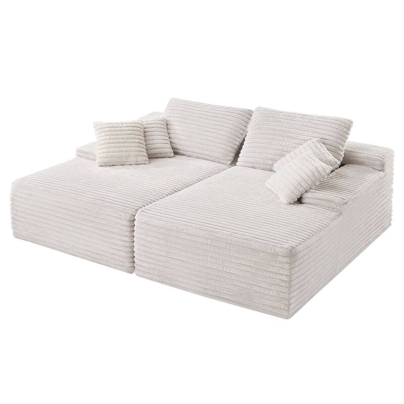 Beige Corduroy Loveseat Sofa with Deep Seat 2-Seater Couch for Living Room or Office Use - 82.7" W x 66.9" D x 31.9" H