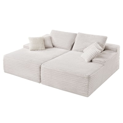 Beige Corduroy Loveseat Sofa with Deep Seat 2-Seater Couch for Living Room or Office Use - 82.7" W x 66.9" D x 31.9" H