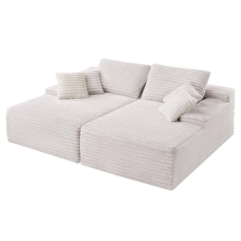 Beige Corduroy Loveseat Sofa with Deep Seat 2-Seater Couch for Living Room or Office Use - 82.7" W x 66.9" D x 31.9" H