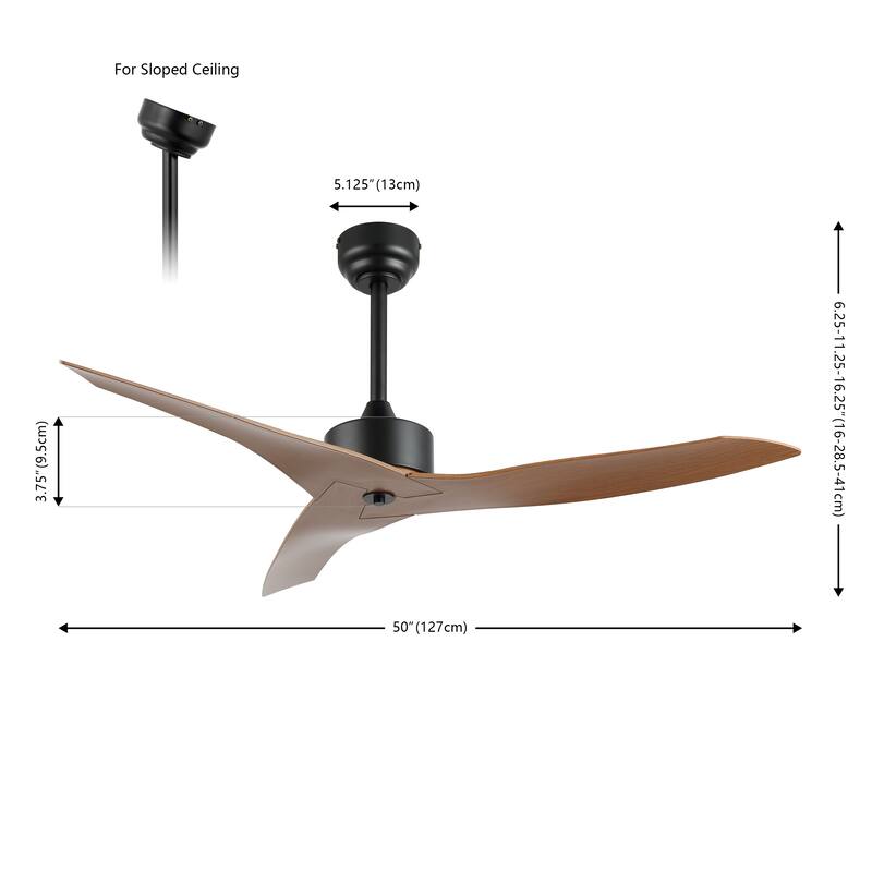 Sully 50" Modern Minimalist Iron/Plastic Mobile-App/Remote-Controlled 6-Speed Razor Ceiling Fan, by JONATHAN Y
