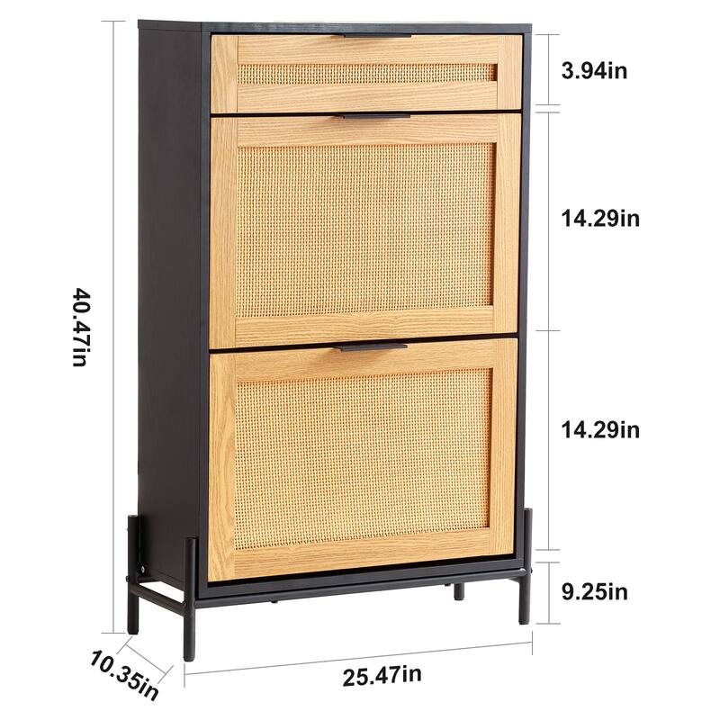 Rossetta Narrow Space-Saving Design Rattan Shoe Cabinet with Flip Rattan Drawers