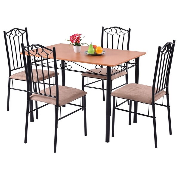 Costway 5 PC Dining Set Wood Metal Table and 4 Chairs Kitchen Breakfast Furniture