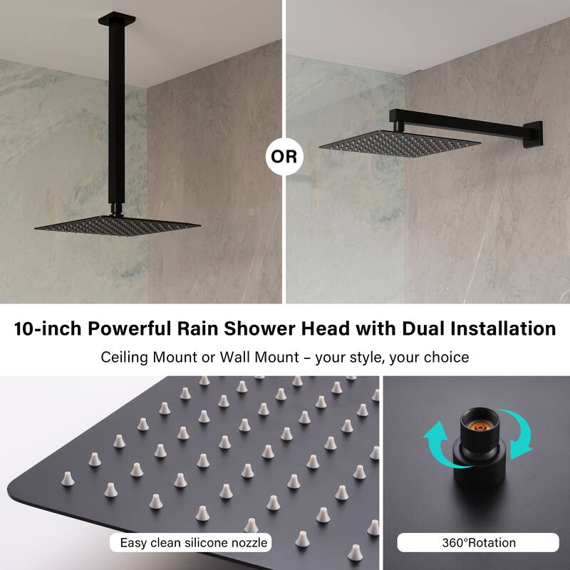 3-Function Dual Shower System With 10in. Square Shower Head With Hand Shower(Valve Included)