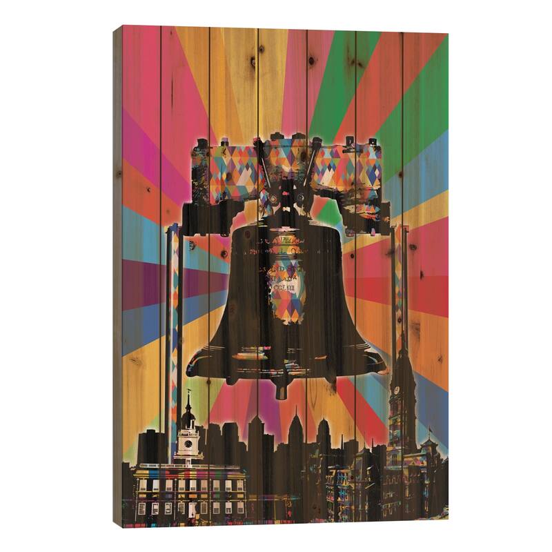 Philadelphia Psychedelic Pop Print On Wood by 5by5collective - Multi-Color - 26x18x1.5