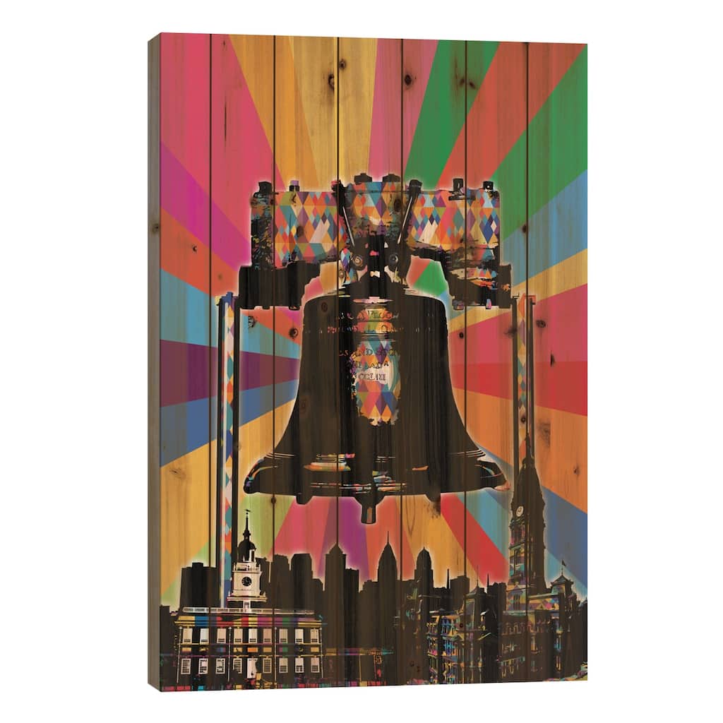 Philadelphia Psychedelic Pop Print On Wood by 5by5collective - Multi-Color