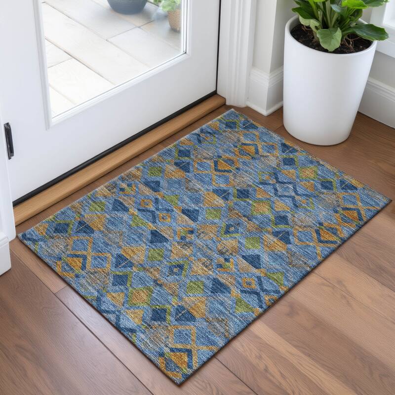 Premium Washable Super Soft Boho Geo Mayfield Rug - Denim - 1'8" x 2'6"