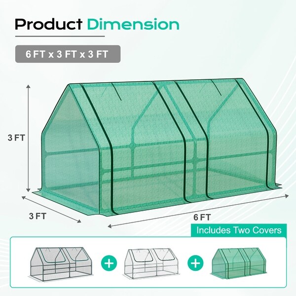 Aoodor 6x3x3 ft Mini Greenhouse with 2 Zipper Doors, 3 Covers - 6