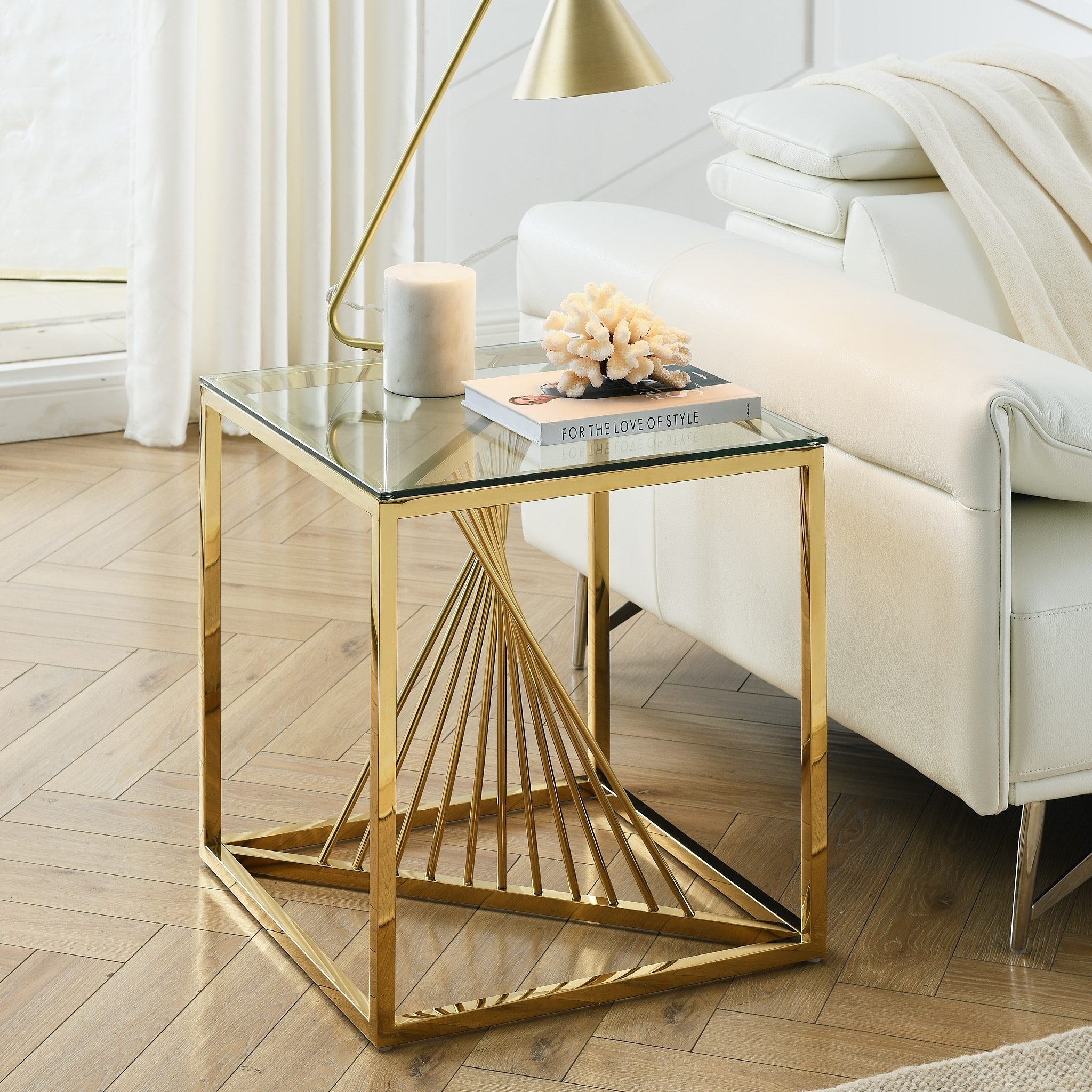Gold glass outlet bedside table