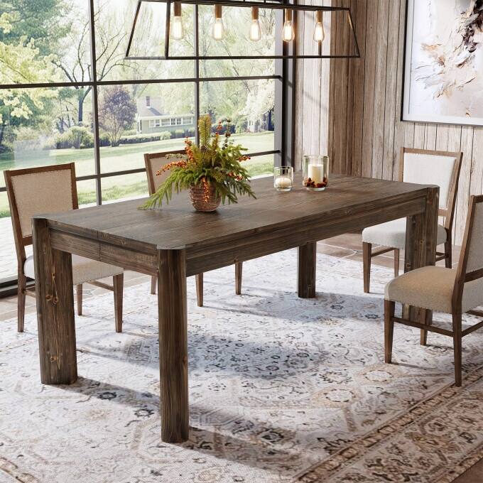 63" Solid Wood Dining Table, Rectangular Rustic Kitchen Table For 4-6