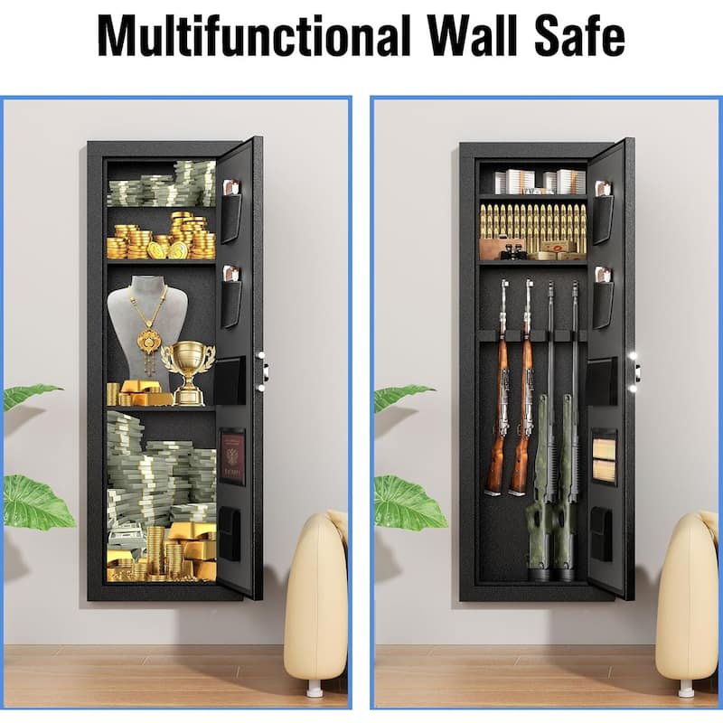 53" Assembled In Wall Hidden Gun Safe Cabinet with 3 Removable Shelves and 1 Adjustable Rack