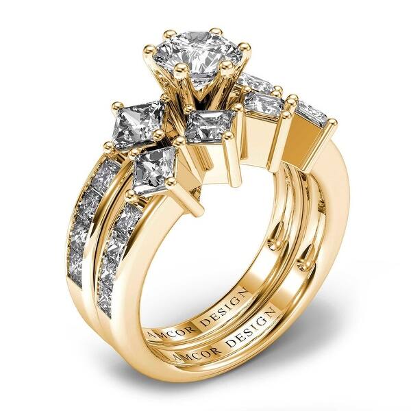 2.85 Ct Round Cut Engagement Wedding Ring Set Real 14K White Gold Matching Band
