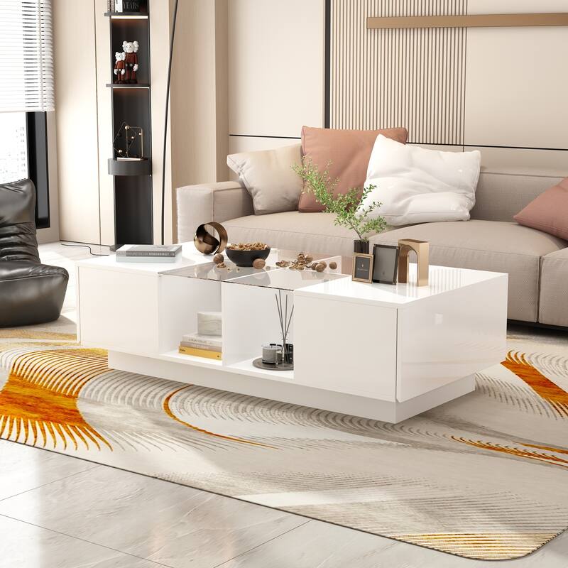 High Gloss LED Coffee Table Sofa Table End Table Sofa Table Glass Top - 47.4"W