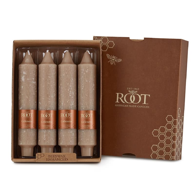 Root Unscented 7 In. Timberline Collenette Taper Candles box of 4 - 7 X 1-1/4 - Taupe