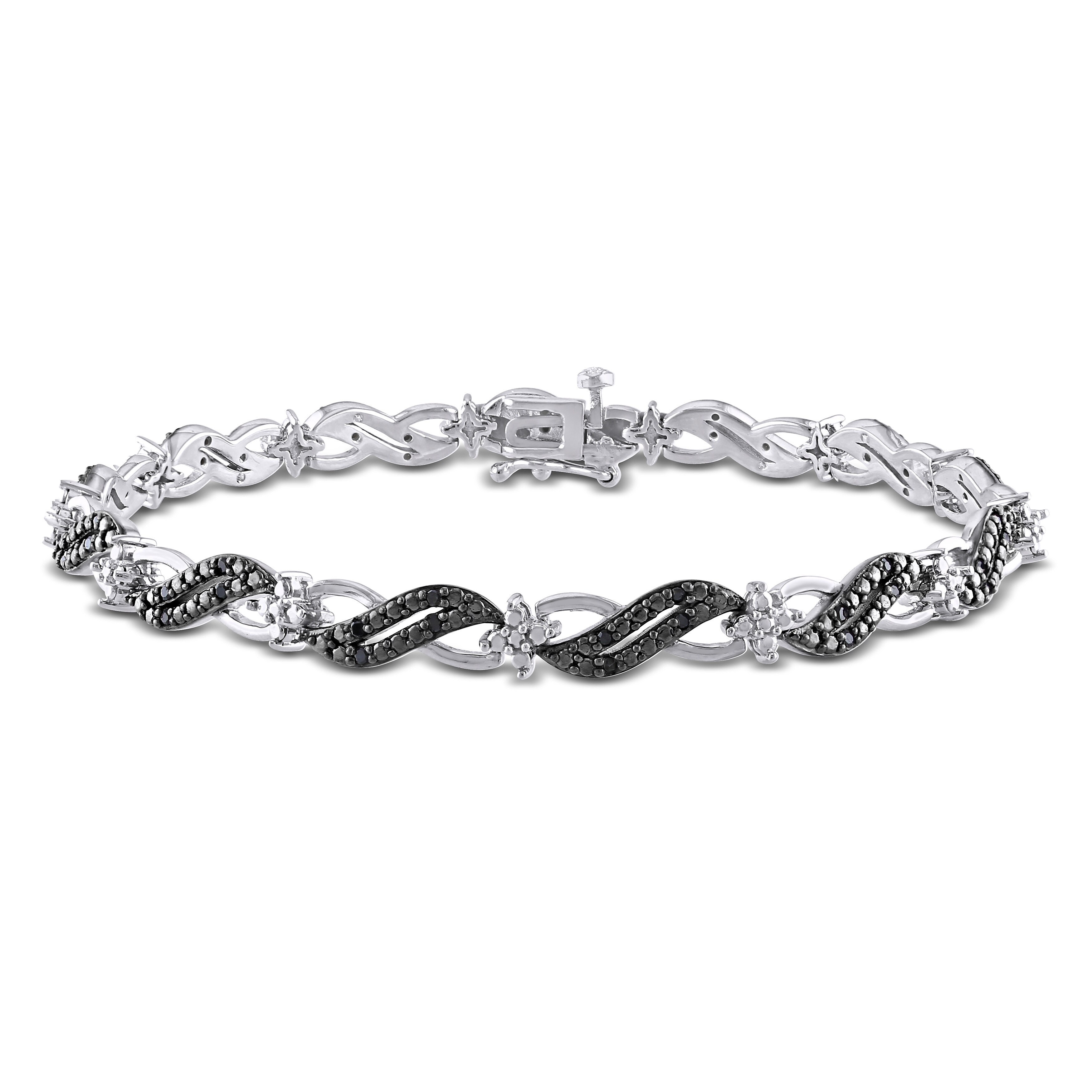 Miadora Sterling Silver 1/4ct TDW Black Diamond Infinity Bracelet