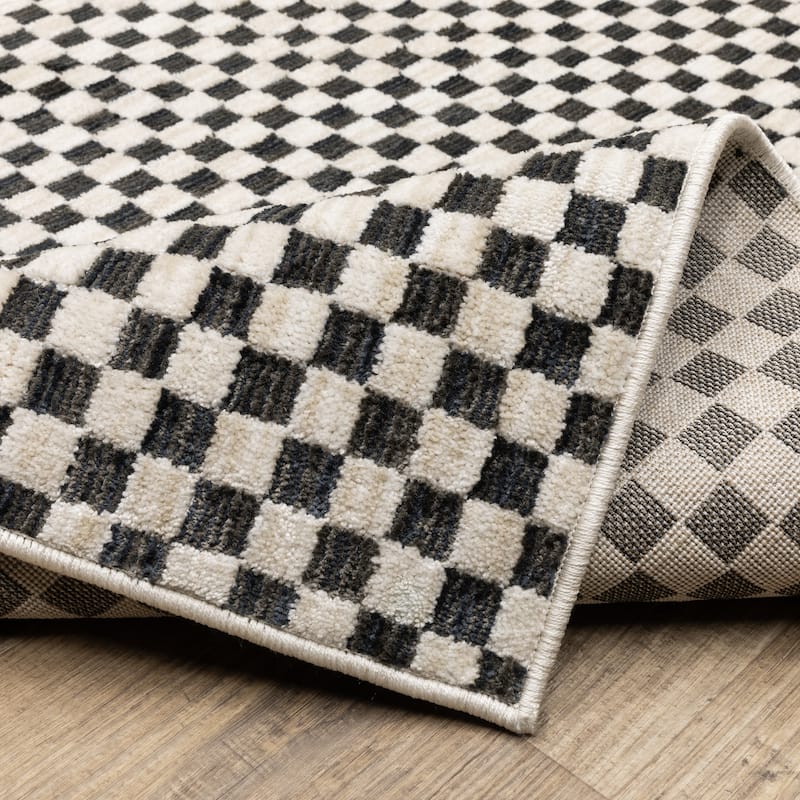 Hansel Two-Tone Checkerboard Black/ Ivory Area Rug
