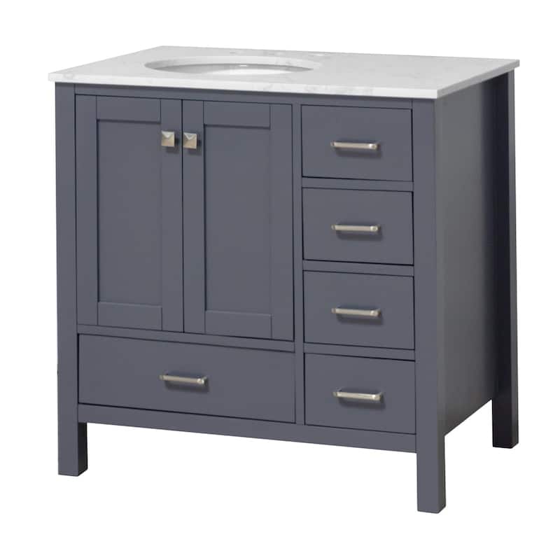 KitchenBathCollection Horizon 36" Bathroom Vanity with Engineered Carrara Top