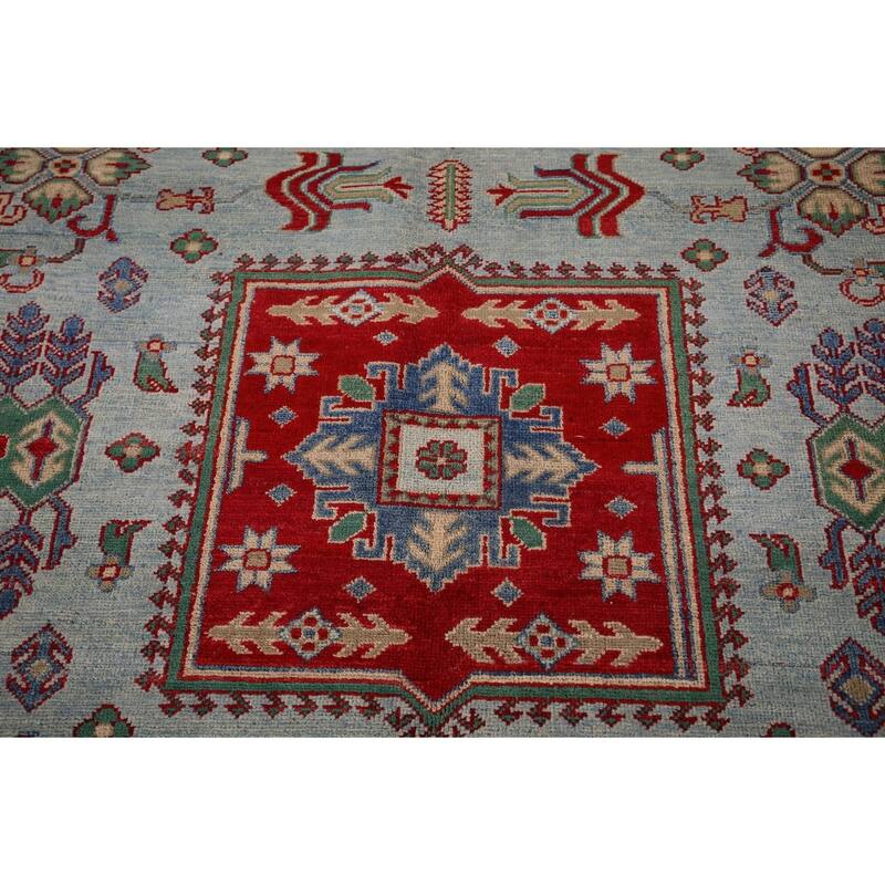 Light Blue Kazak Area Rug Hand-Knotted Dining Room Wool Carpet - 6'7" x 8'7"