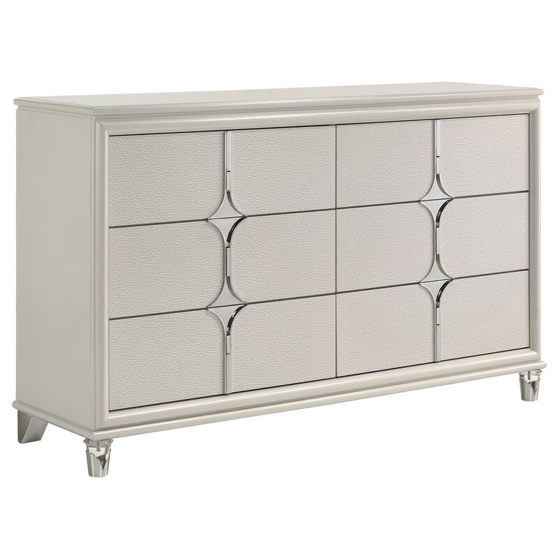 Ory 4pc Queen Bedroom Set, LED Lights, Diamond Star Design, White Wood