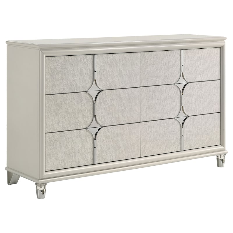 Ory 5pc Queen Bedroom Set, Touch LED, Diamond Star Design, White Wood