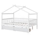 preview thumbnail 41 of 40, Full Size Wooden House Bed with Two Drawers and Roof for Kids, Boys and Girls, Bedroom