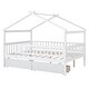 preview thumbnail 13 of 12, White Full Size Wooden House Bed with Two Drawers and Roof for Kids, Boys and Girls, Bedroom