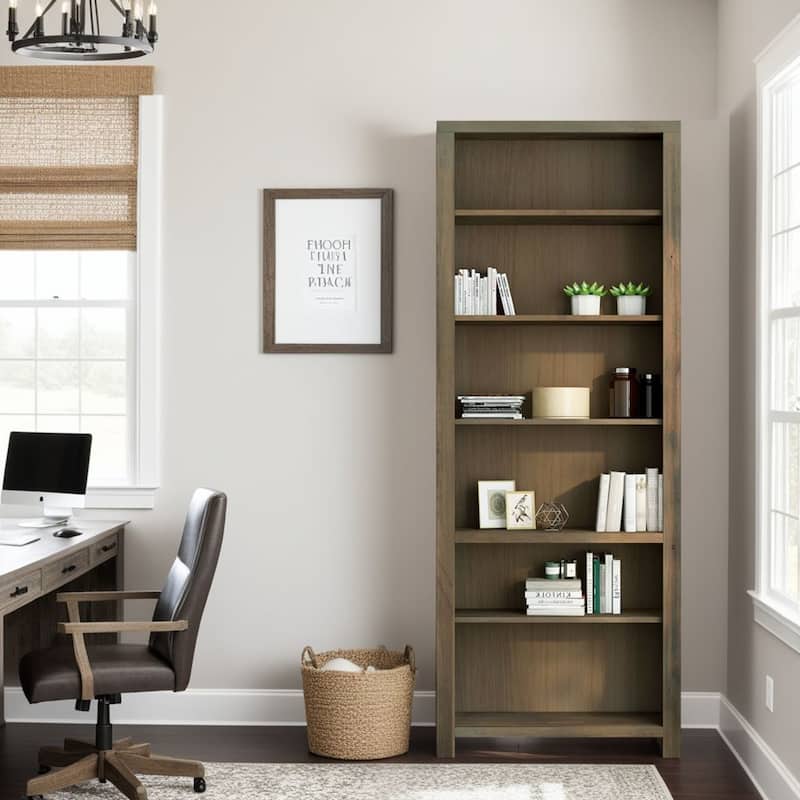 Bridgevine Home Joshua Creek 84 inch high 6-shelf Bookcase, No Assembly Required, Barnwood Finish