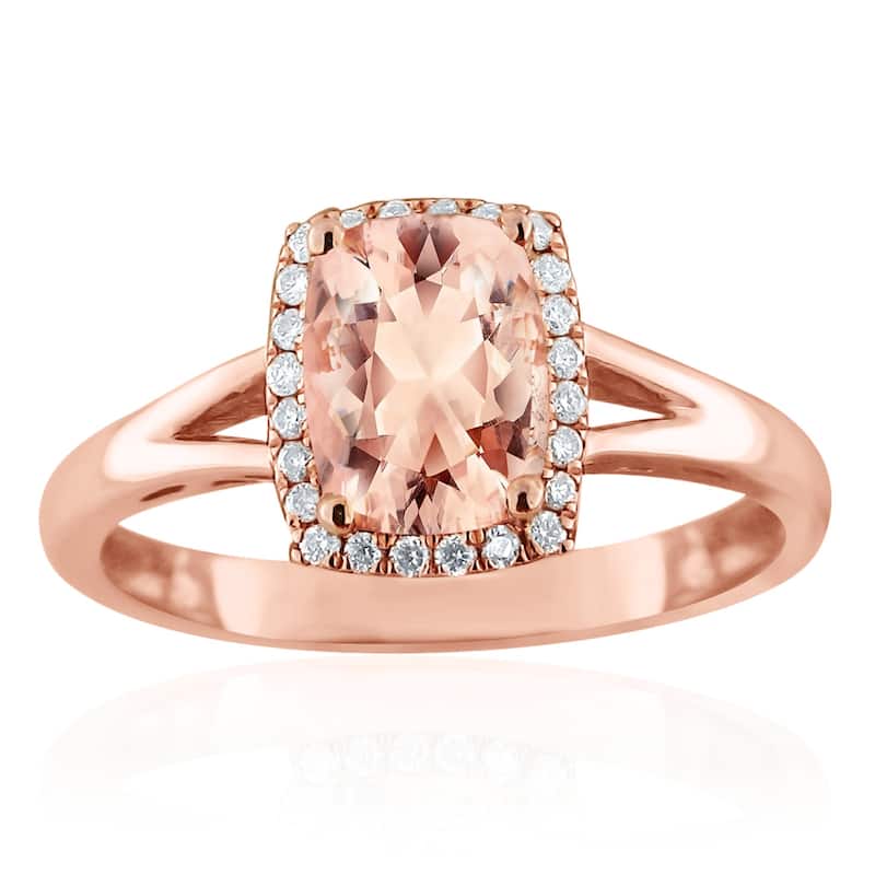 Auriya 1 1/5ct Cushion-cut Morganite 1/10ctw Halo Diamond Engagement Ring 10K Rose Gold