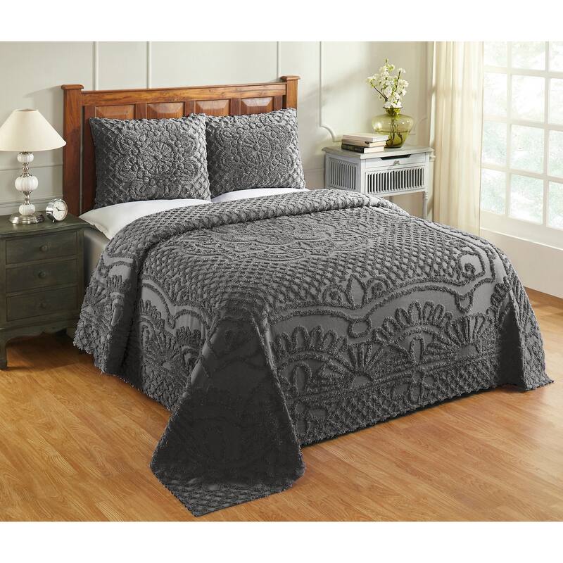 King Wedding Ring Tufted Chenille Bedspread - Blue