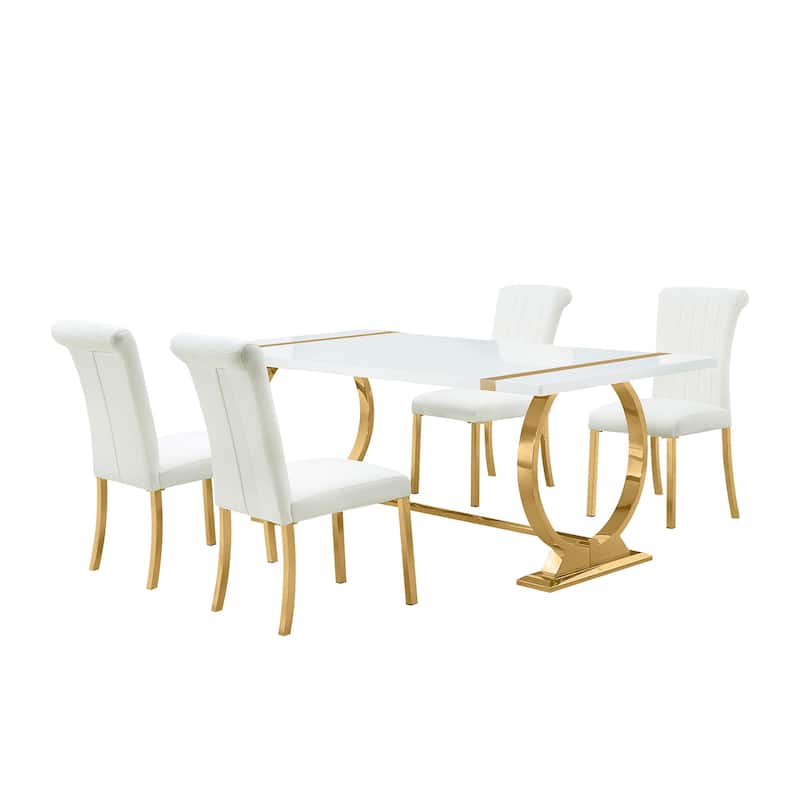 Furniture of America Carra Modern 5-Piece Stainless Steel Dining Table Set