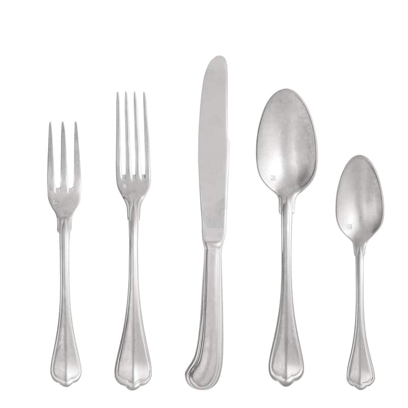 Fortessa San Marco 18/10 Stainless Steel, 5PC Flatware Set (Service for 1), Silver - 5 Piece Set - Brushed Silver - Service for 1