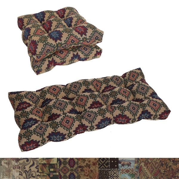slide 2 of 9, Tufted Tapestry Settee Cushions (Set of 3, Multiple Patterns) - 42 x 19