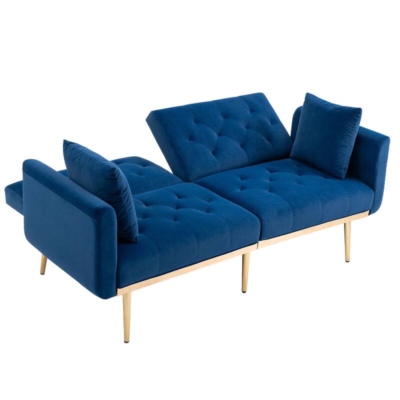 65.35" Velvet Futon Sofa Bed with Adjustable Backrest