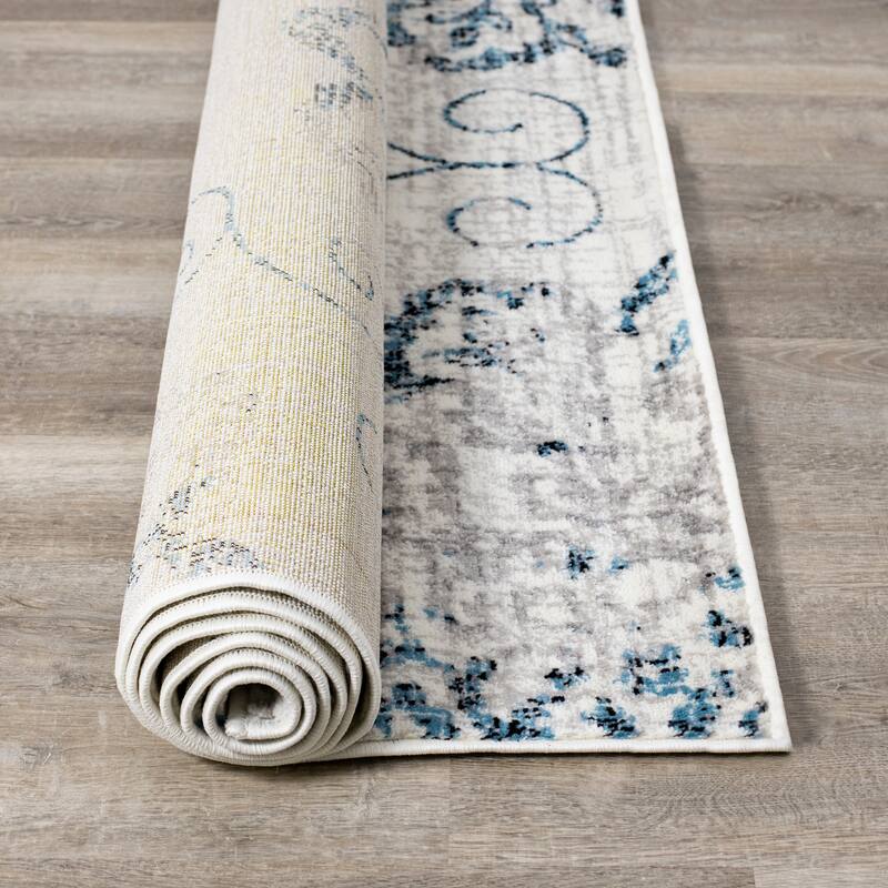 Madrid Collection - Distressed Flower Medallion Rug
