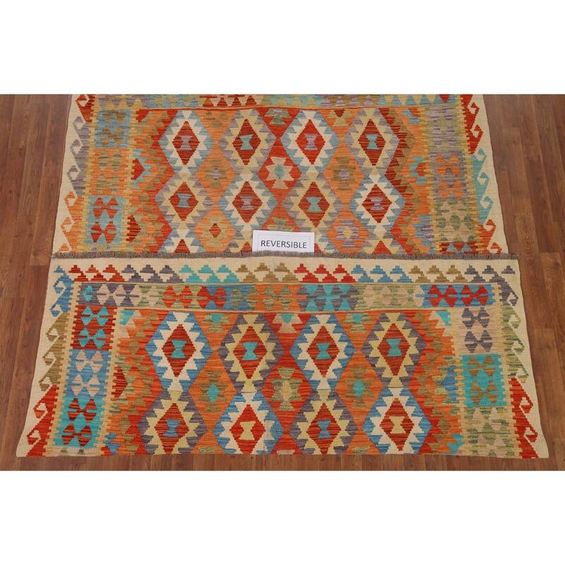 Hand Woven Oriental 100% Wool Carpet Southwestern All-Over Oranges & Rust Kilim Area Rug - 9' 5'' X 6' 7''