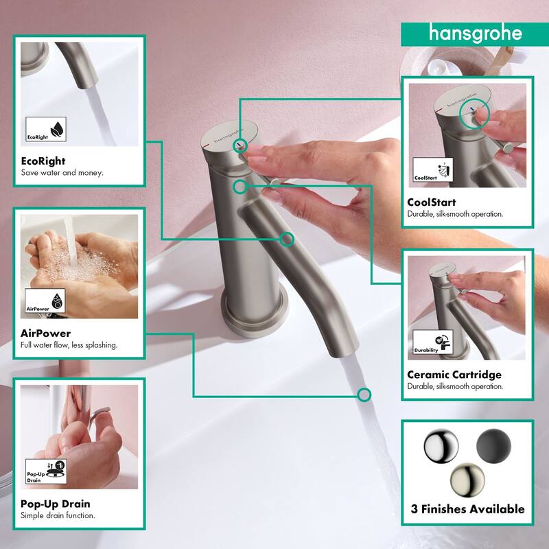 Hansgrohe 73302 Tecturis S 1.2 GPM Single Hole Bathroom Faucet with
