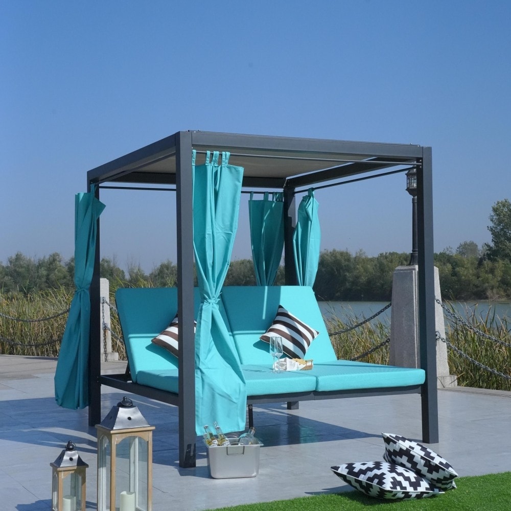 Modern 2-seater Daybed with Canopy and Adjustable Cushions