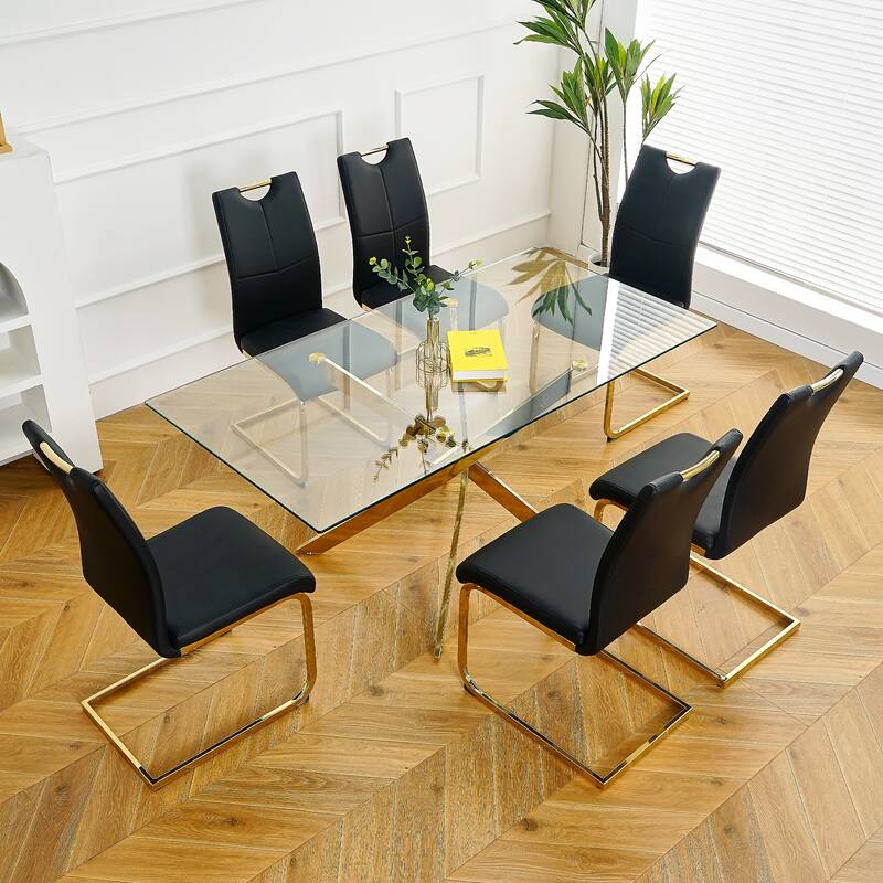 Modern Dining Chairs Set Of 6 - Black PU