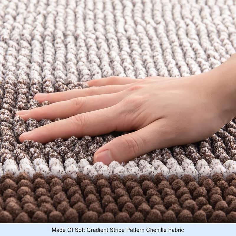 Subrtex Rugs Chenille Gradient Stripe Pattern Soft Plush Bath Rug Shower Water Absorbent Mat