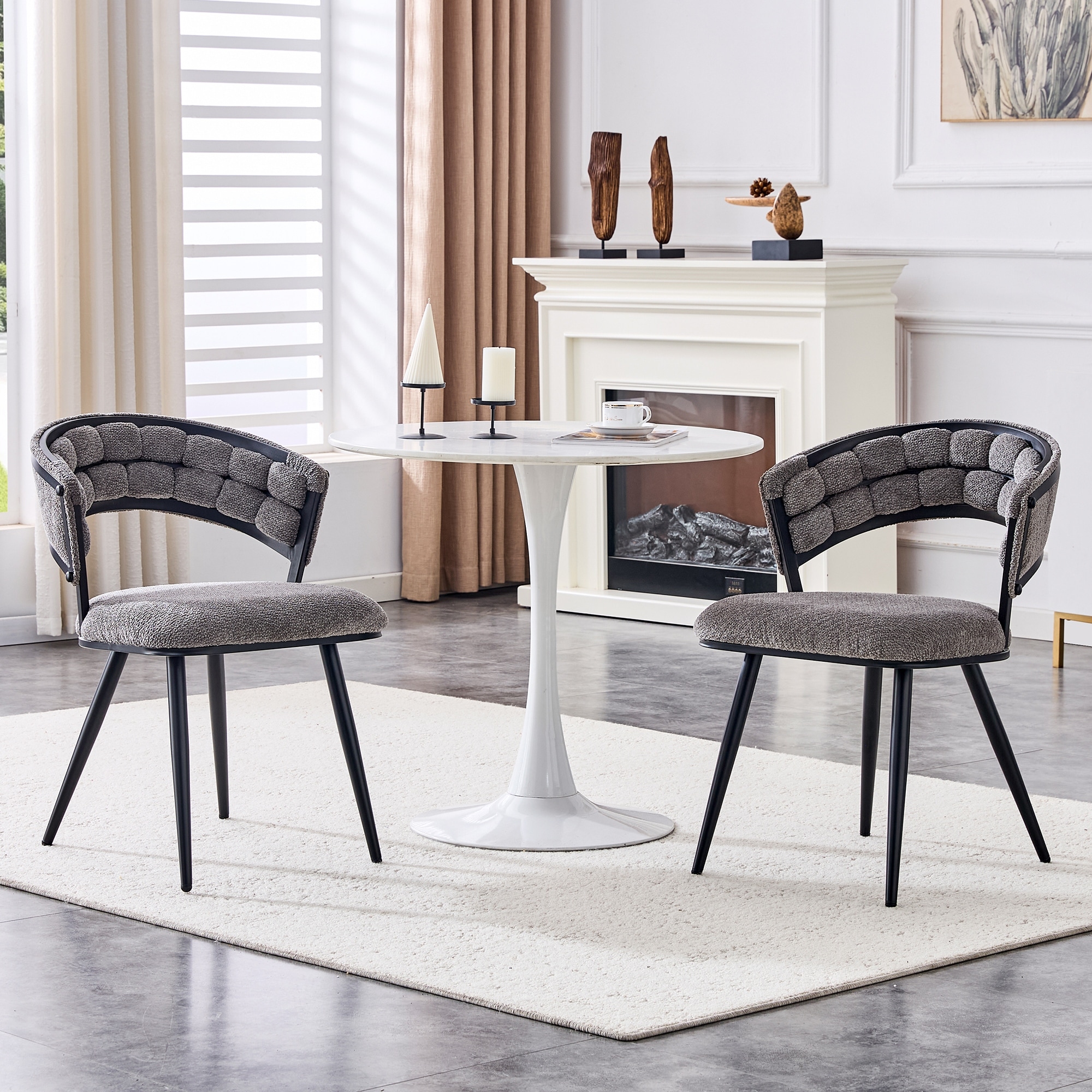Set of 2 Black Gray Velvet Dining Chair Accent Chair Vanity Chair Reception Chair Side Chair with Metal Legs