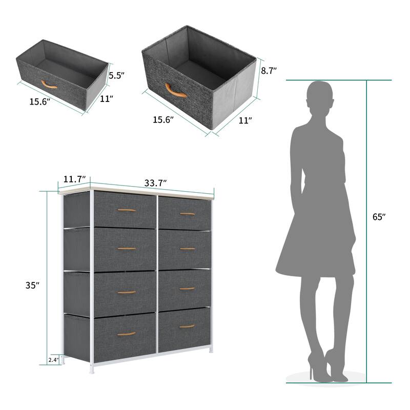 Modern Wide Dresser Storage Tower with 8 Drawers